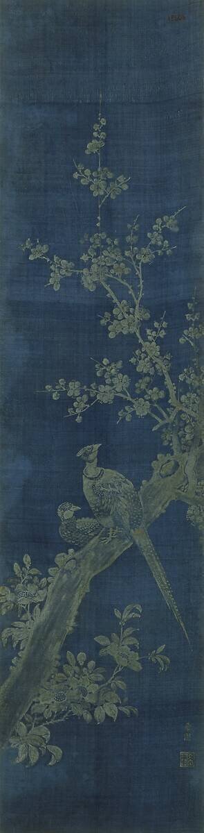 Paravent à dix panneaux (hwajodo "Décor de Fleurs et Oiseaux sur fonds bleu") anonyme