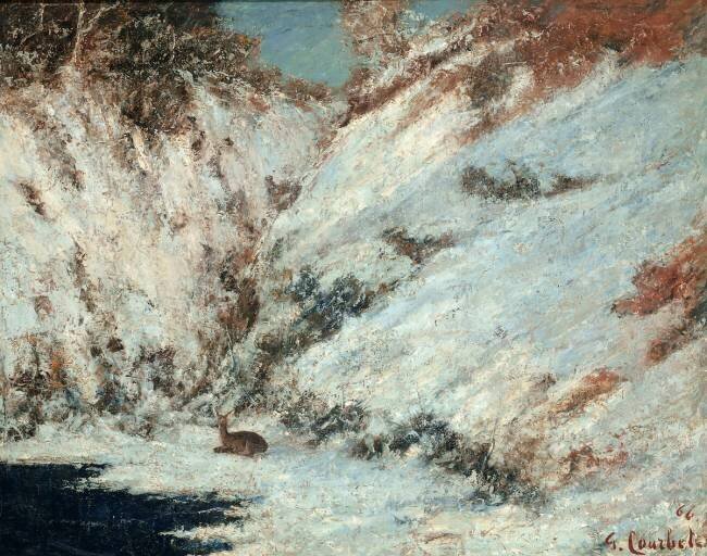 Paysage de neige dans le Jura, avec chevreuil Gustave Courbet