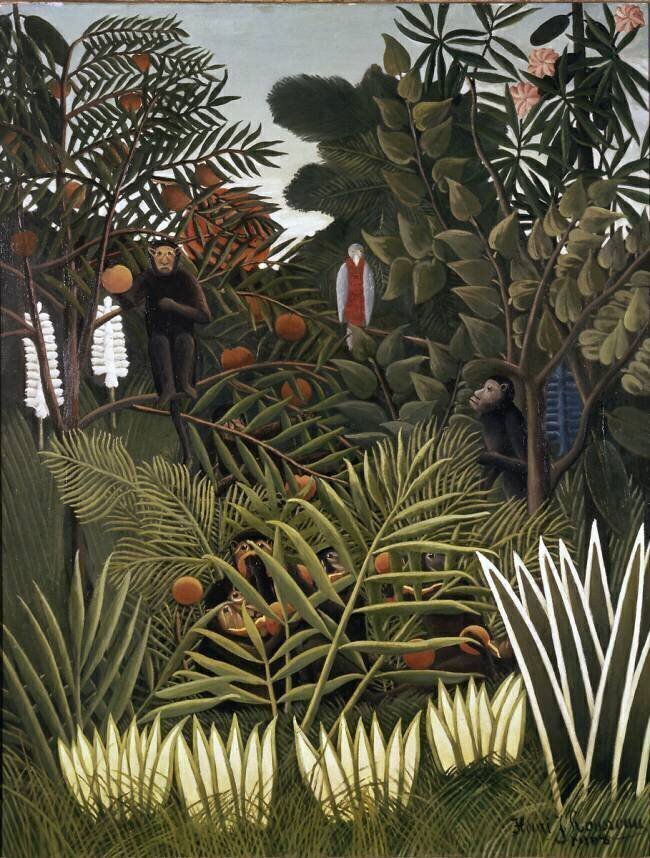 Paysage exotique avec singes et un perroquet Henri Rousseau