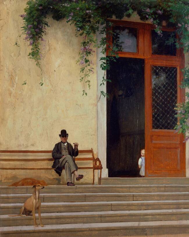 Pierre et Jean Gérôme, père et fils de l'artiste sur le seuil de sa maison de campagne Jean-Léon Gérôme