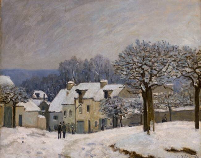 Place du Chenil à Marly, effet de neige Alfred Sisley