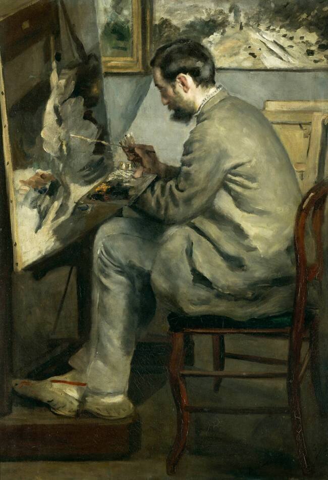 Portrait de Frédéric Bazille (1841-1870), peignant "le héron aux ailes déployées" Auguste Renoir