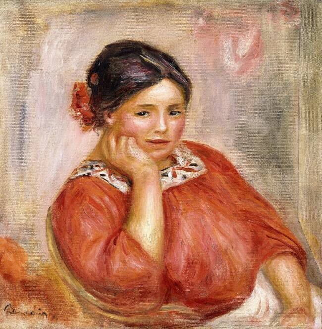 Portrait de Gabrielle dans une blouse rouge Auguste Renoir