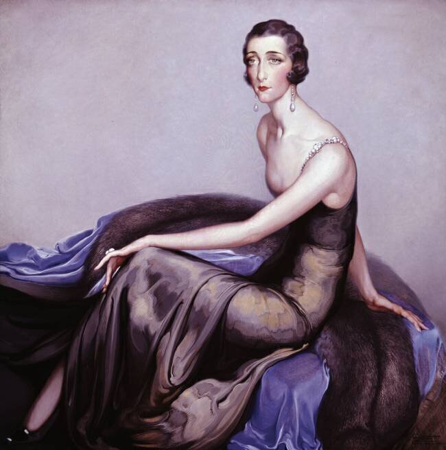 Portrait en bleu d'une dame assise Nestor de la Torre