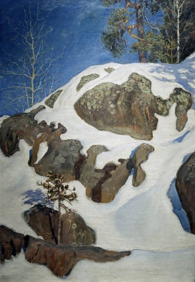 Rocher recouvert de neige à Kalela Akseli Gallen-Kallela