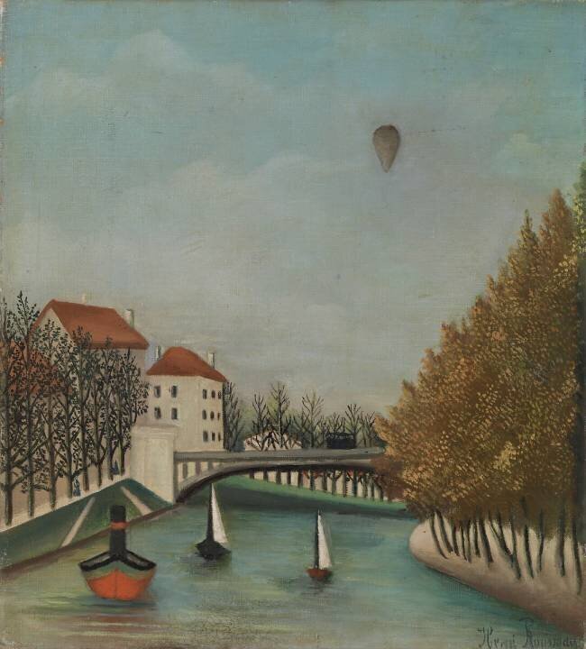 Scène de rivière avec ballon Henri Rousseau