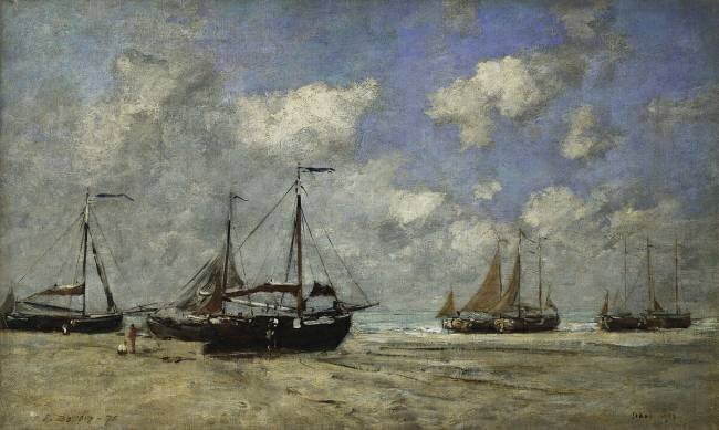 Scheveningen, bateaux échoués sur le rivage Eugène Boudin