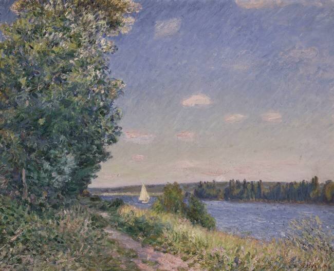Sentier au bord de l'eau à Sahurs le soir Alfred Sisley