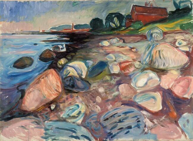 Shore with red house Edvard Munch