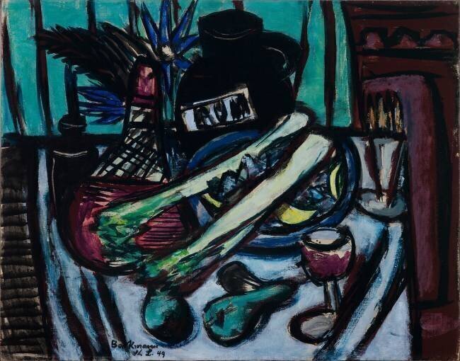 Nature morte avec une bouteille de Chianti et du céleri Max Beckmann