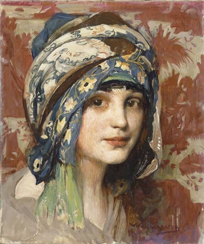 Tête de jeune fille au turban vert William Laparra