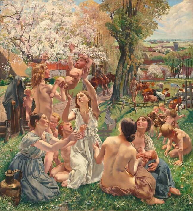 Triptyque : l'âge d'or, le matin (volet gauche) Léon Frédéric