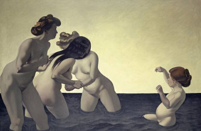 Trois femmes et une jeune fille jouant dans l'eau Félix Vallotton