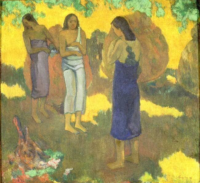 Trois Tahitiennes sur fond jaune Paul Gauguin