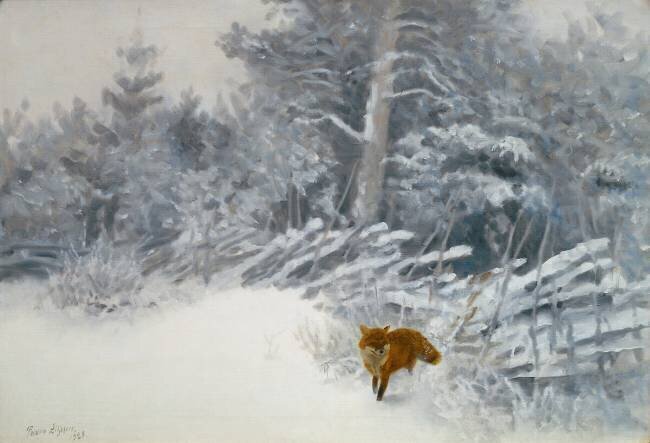 Un renard dans la forêt d'hiver Bruno Liljefors