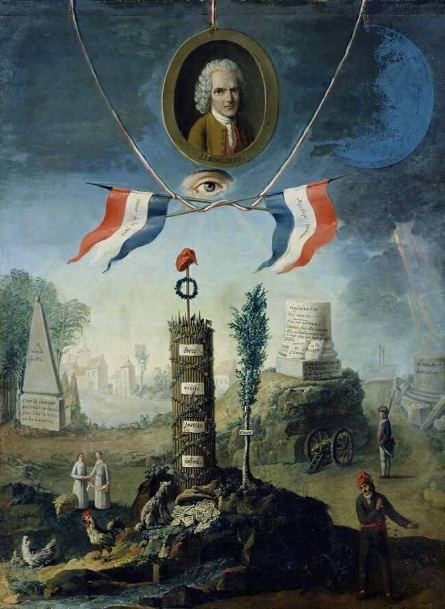 Une Allégorie de la Révolution avec un portrait en Médaillon de Jean-Jacques Rousseau (1712-1778) Henri Rousseau