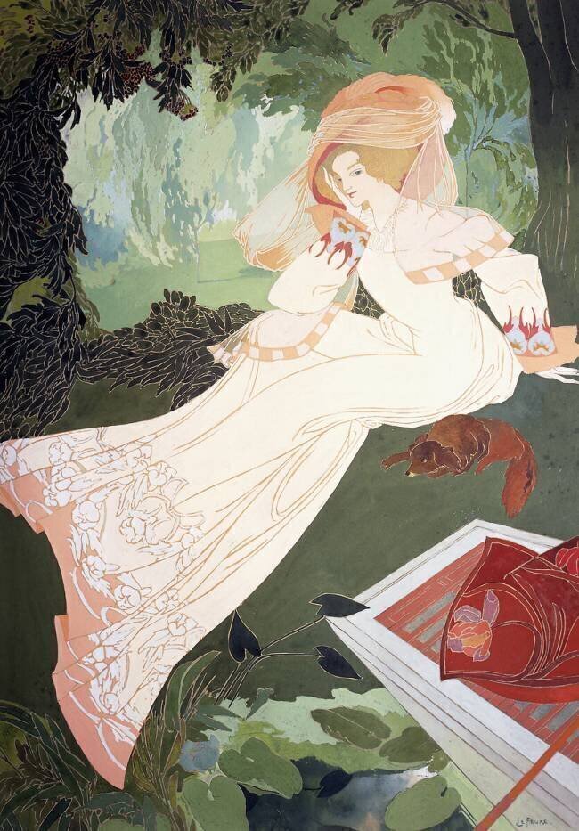 Une dame élégante avec un chien Georges de Feure