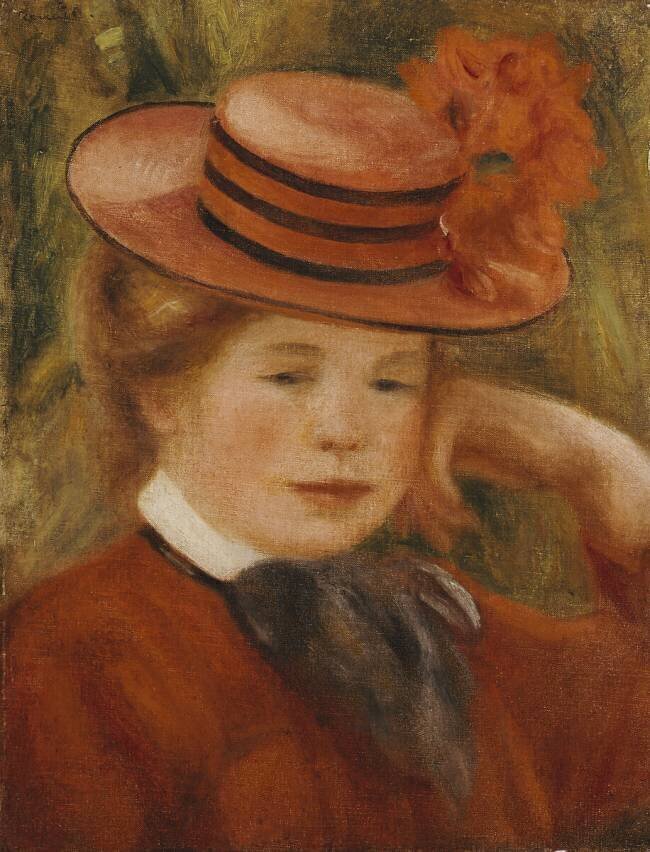 Une jeune fille avec un chapeau rouge Auguste Renoir
