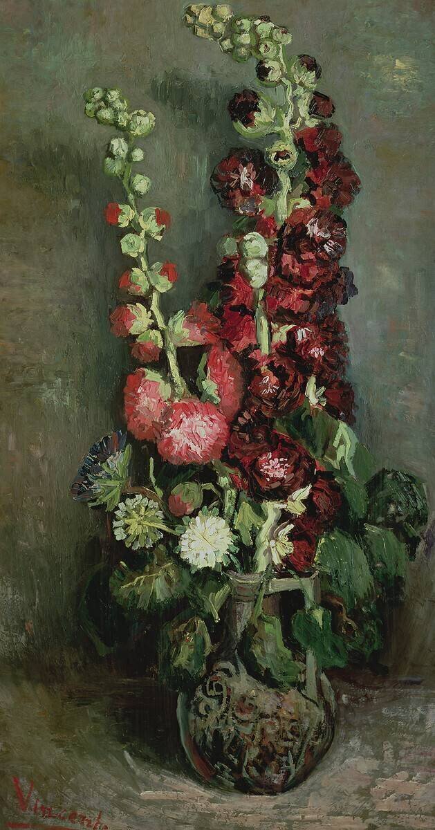 Vase de roses trémières Vincent van Gogh
