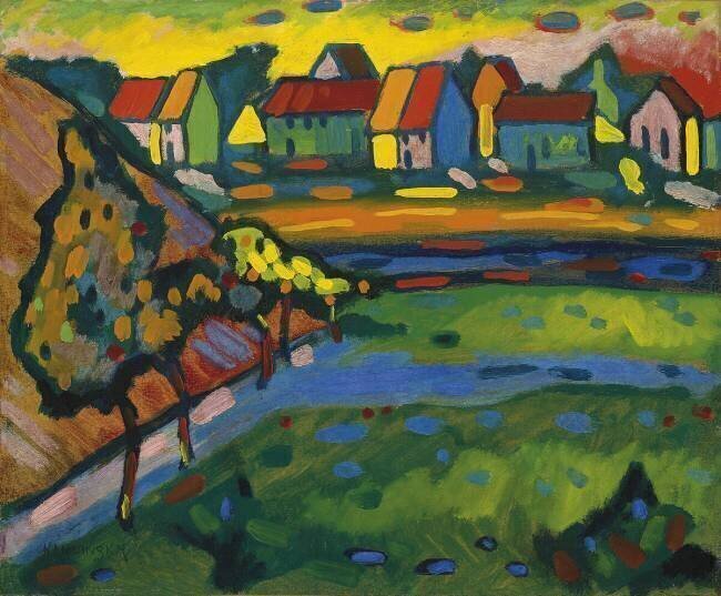 Village bavarois avec champs Wassily Kandinsky