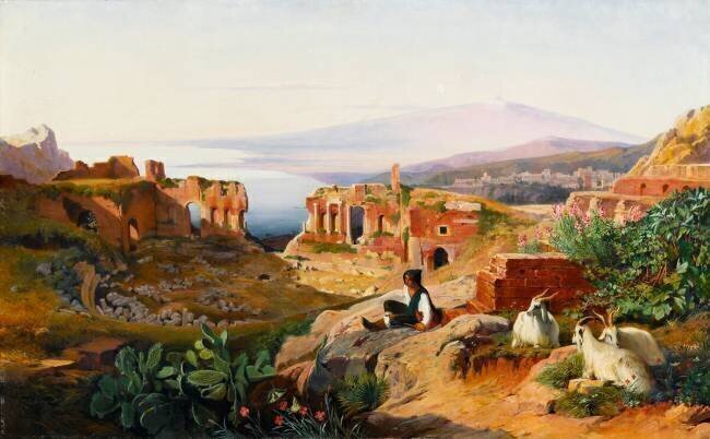 Vue de Taormine avec l'Etna dans le lointain (Sicile) Edward Lear