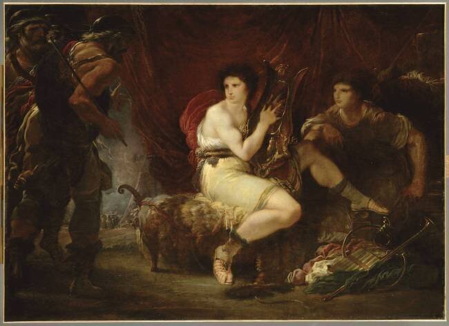 Achille retiré sous sa tente avec Patrocle, jouant de la lyre, et surpris par Ulysse et Nestor Giuseppe Cades