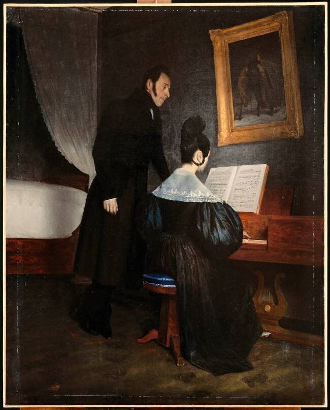 Auguste Hébert, père de l'artiste avec mademoiselle Buscoz au piano Ernest Hébert
