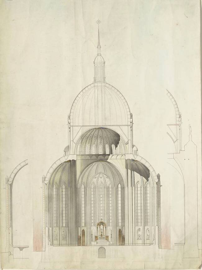 Basilique Sainte-Clotilde de Reims : coupe transversale Alphonse Gosset