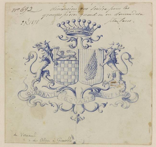 Blason aux armes de la famille de Verneuil Emile Gallé