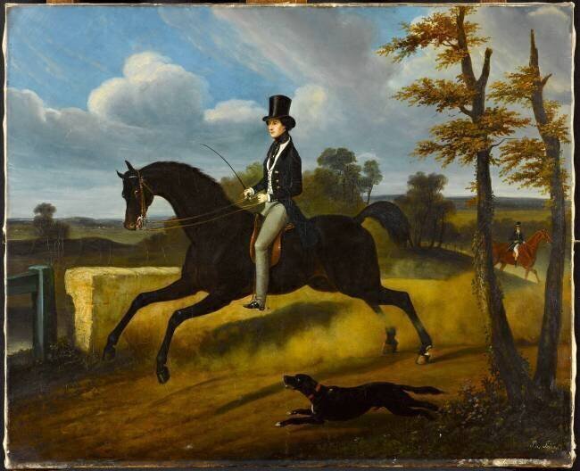 Cavalier en redingote sur cheval noir anonyme