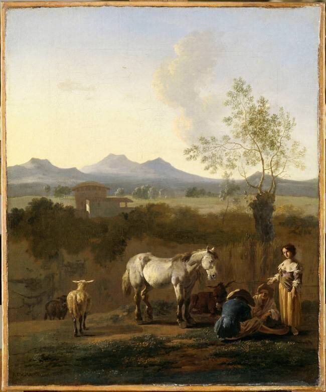 Cheval blanc dans un paysage italien Karel Dujardin