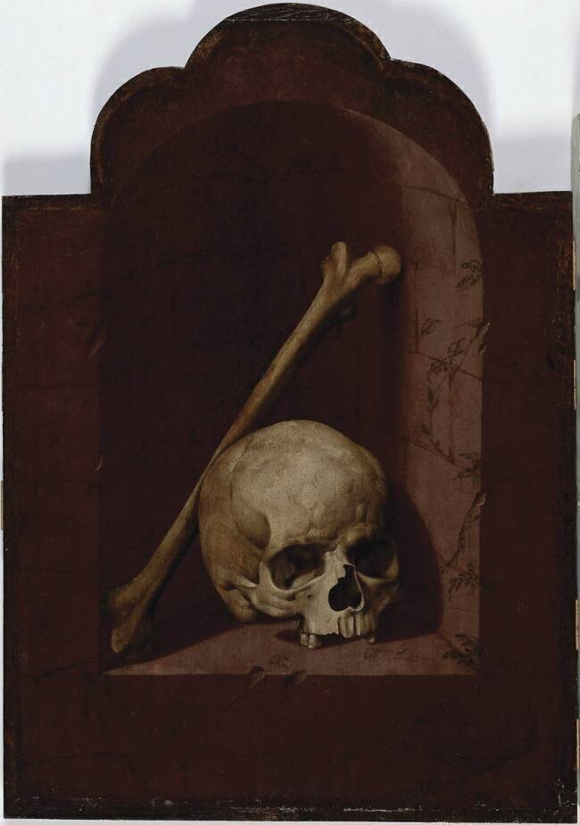 Crâne et fémur humain dans une niche Bartholomaeus Bruyn le Vieux