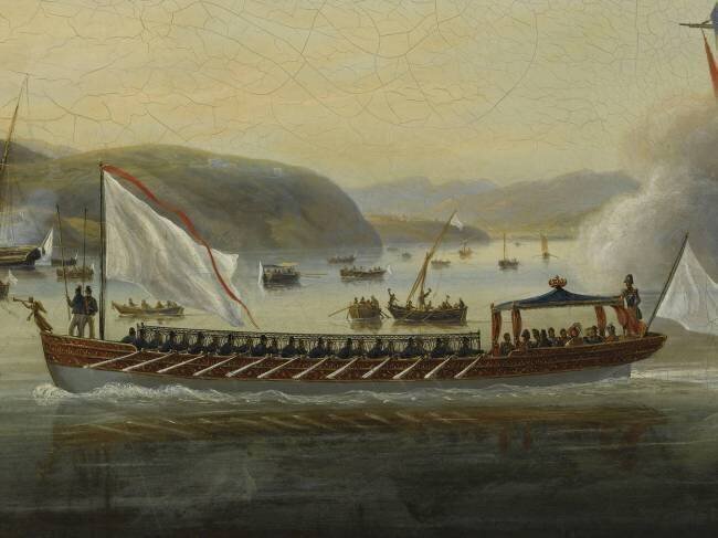 Débarquement en canot en rade de Marseille du duc d'Orléans et de sa famille, le 6 août 1814 François Geoffroi Roux