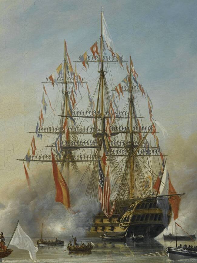 Débarquement en canot en rade de Marseille du duc d'Orléans et de sa famille, le 6 août 1814 François Geoffroi Roux