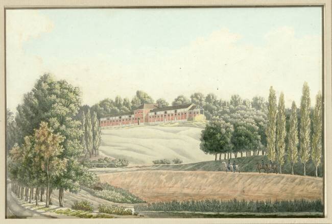Douze vues du domaine de Malmaison. Vue de la bergerie dans le bois, en sortant du parc Auguste Garneray