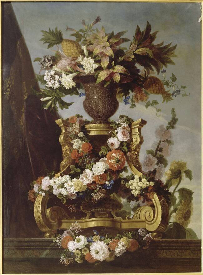 Fleurs et ananas dans un vase de porphyre Jean-Baptiste Belin de Fontenay