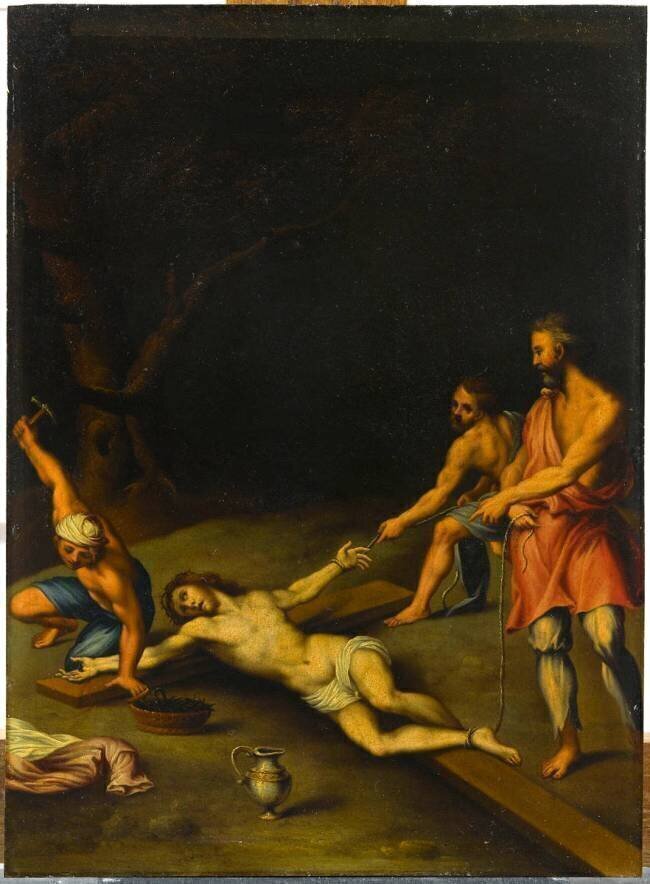 Jésus cloué sur la croix Pedro de Campaña