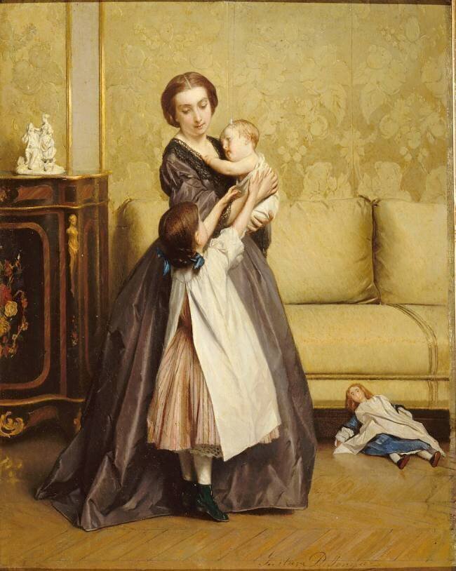 Jeune mère et ses enfants dans un salon Gustave Léonard de Jonghe