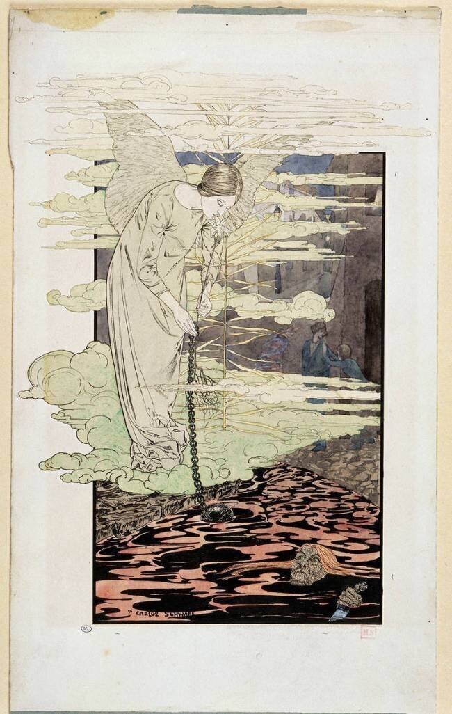 Le Rêve : femme ailée se penchant Carlos Schwabe