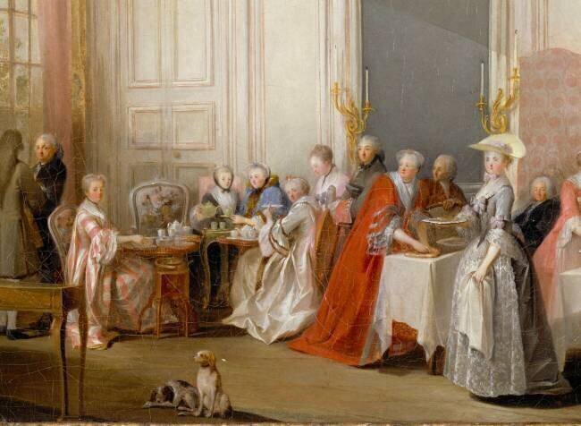 Le Thé à l'anglaise servi dans le salon des Quatre-Glaces au palais du Temple à Paris en 1764 (détail) Michel Barthélemy Ollivier