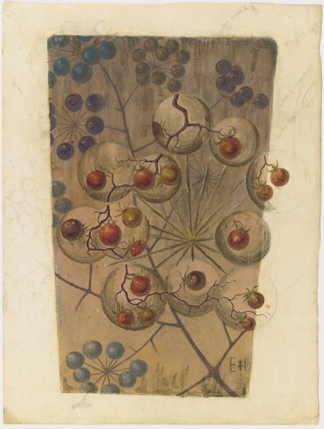 Modèle de vase en faïence à décor de baies d'airelle Emile Gallé