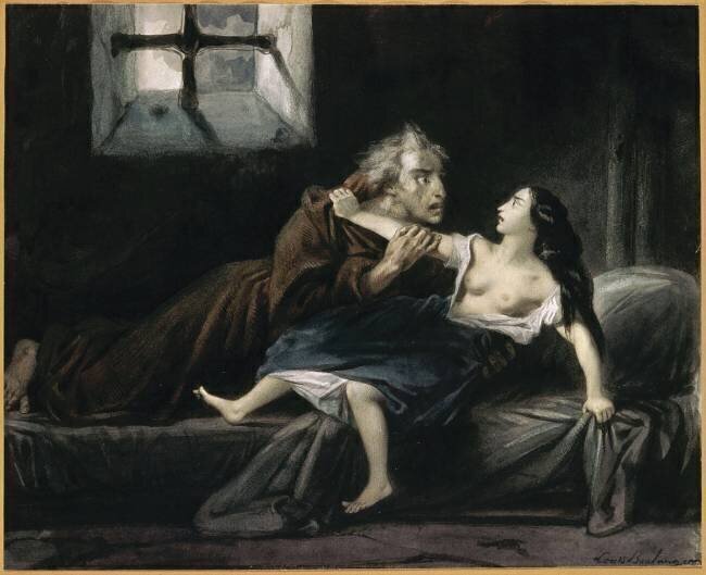 Notre Dame de Paris. Claude Frollo et la Esmeralda (livre VIII, ch.I) Louis Boulanger