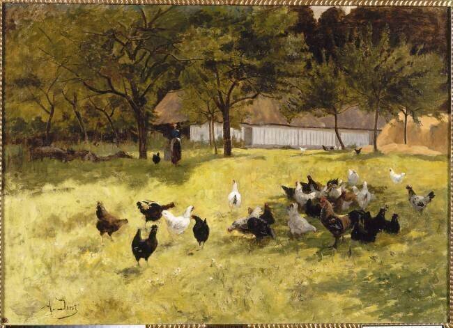 Paysage aux poules Auguste Durst