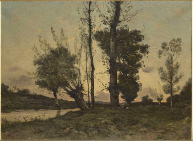 Paysage avec grands arbres et ruisseaux Henri Joseph Harpignies