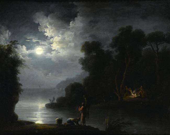 Paysage nocturne avec pêcheurs anonyme