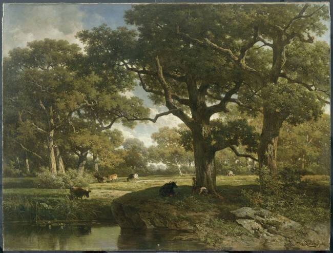 Paysage. Un boeuf vient s'abreuver à une mare Willem Roelofs