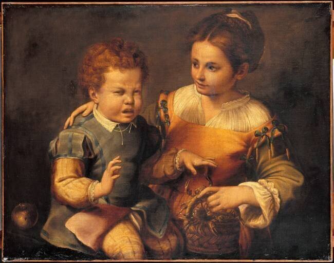 Petit garçon pincé par une écrevisse et petite fille riant Sofonisba Anguissola