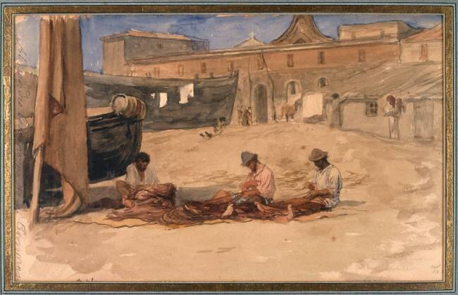 Porto d'Anzio, pêcheurs raccommodant leurs filets Ernest Hébert