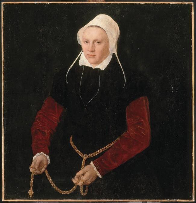 Portrait de femme tenant une chaîne d'or qui lui sert de ceinture Dirck Barendsz