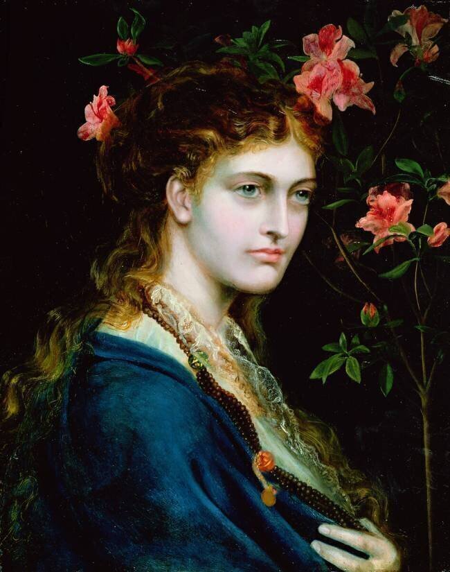Portrait of a girl in a blue cloak Frederick Sandys